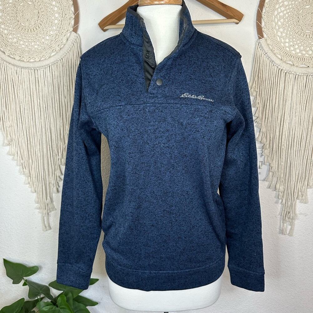 Eddie Bauer blue space dye 1/4 button popover sweater men’s small